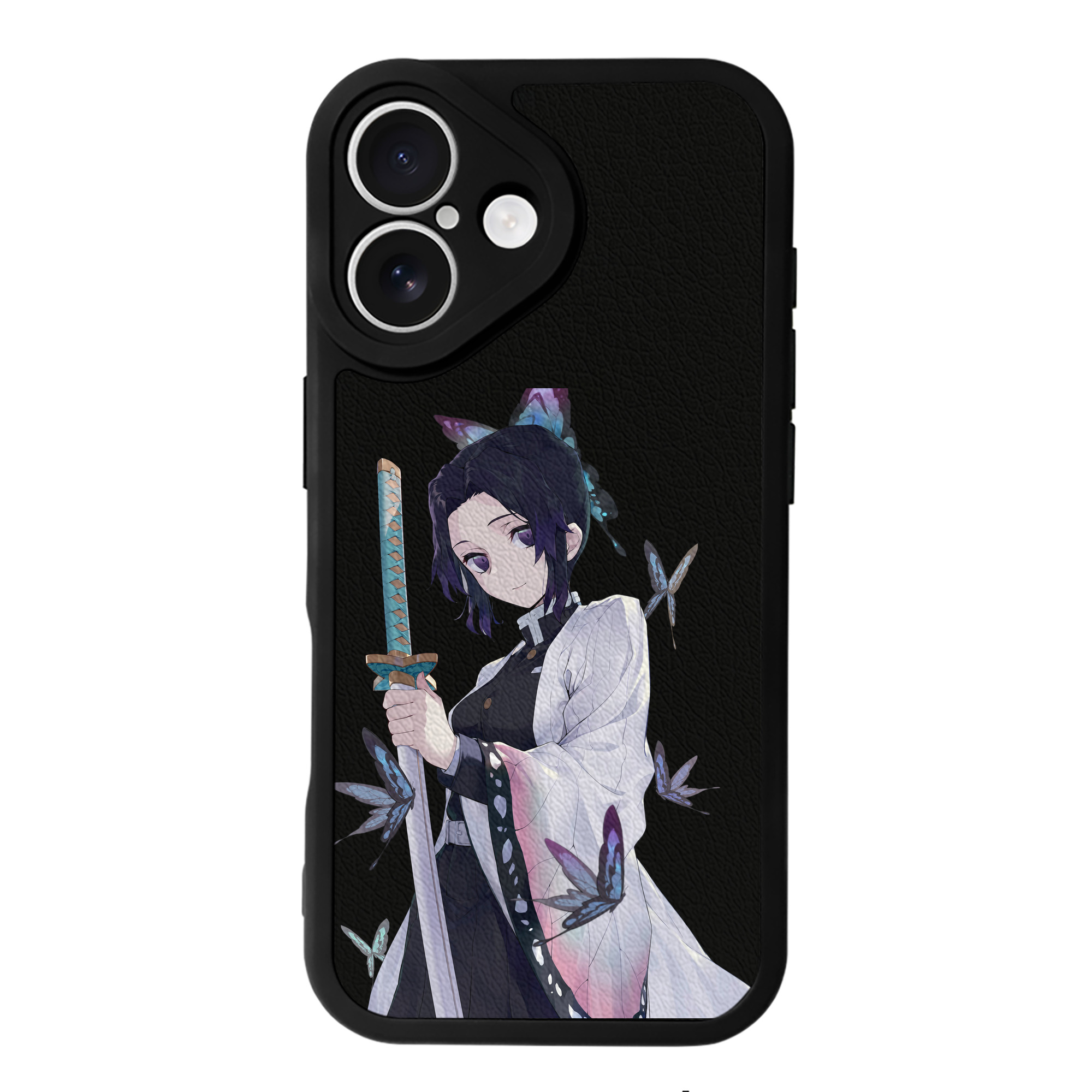 （画像用） 鬼滅の刃（きめつのやいば）蟲柱-胡蝶 しのぶ／こちょう しのぶ Kochou Shinobu 【iPhone 16シリーズ対応】シリコンスマホケース（レザー調） 材質：シリコン